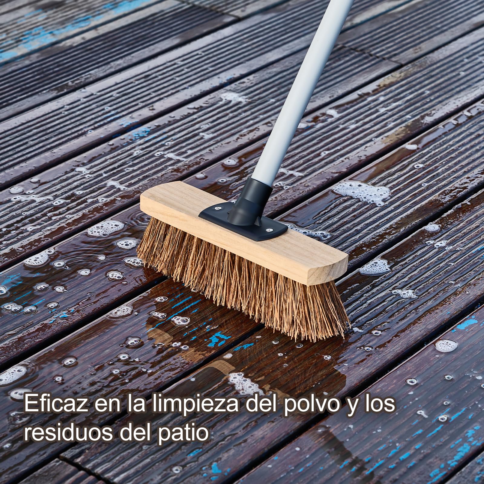 Mitclear 25cm Cepillo Exteriores con Mango Extensible(140cm), Escoba con Cerdas Naturales, Limpia la Suciedad y Las Hojas, Cepillo Resistente para el Jardín, Cesped Artificial, Garaje, Patio, Acera — view 5