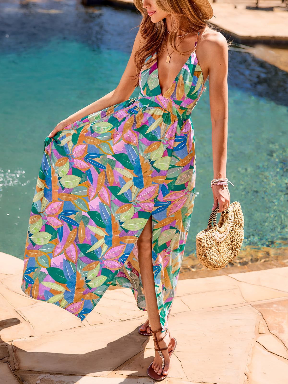 CUPSHE Maxi abito estivo da donna 2025 senza maniche lungo prendisole con spalline sottili abito da spiaggia in vacanza