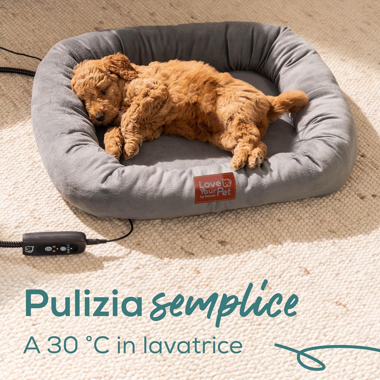 Beurer Love Your Pet Cuccia Termica "Kira" per Animali, Cuccia Riscaldante per Cani e Gatti con Timer e 2 Livelli di Calore, Sfoderabile, Lavabile, Impermeabile, Antigraffio e Sicura 58x50 cm