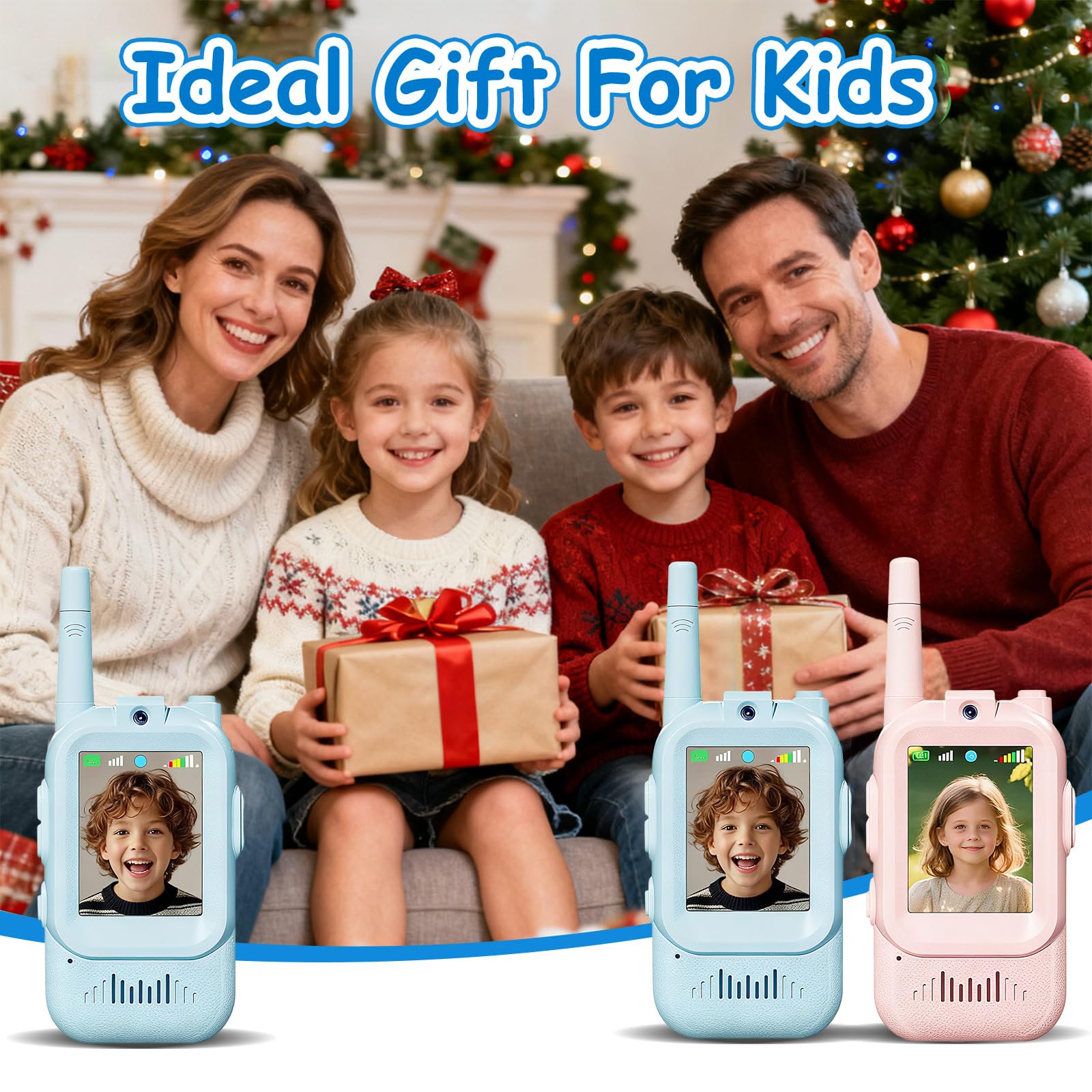 Talkie Walkie Enfants avec Vidéo & Caméra HD, Talkie-Walkie Rechargeable USB (650mAh), 4 Modes de Voix Changée, Portée 100-400m, Cadeau pour Garçons/Filles (Bleu + Rose)