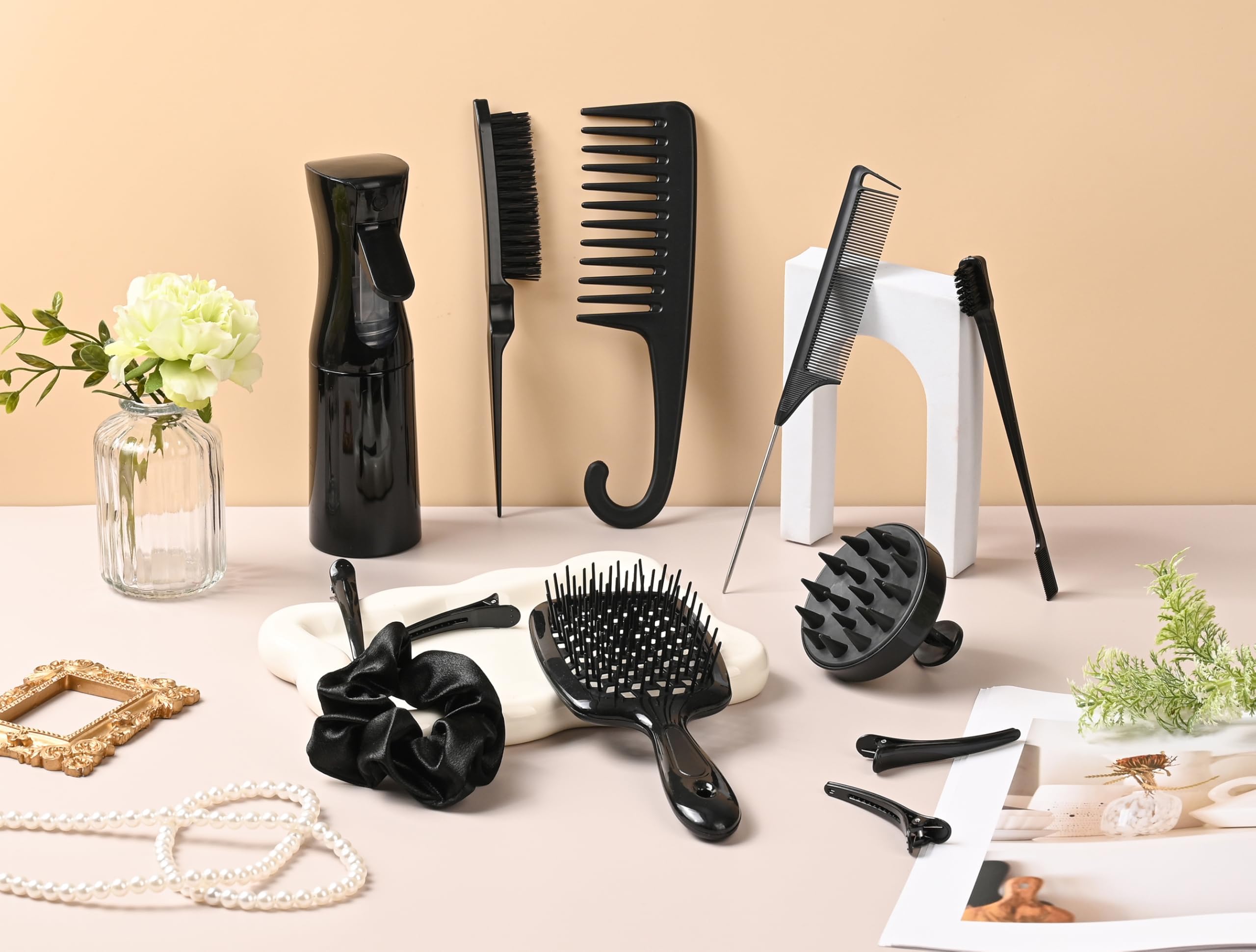 Juego de 12 cepillos para el cabello, juego de peines para peinar el cabello, juego de cepillos para el cabello con cepillo desenredante, cepillo de pelo de cola de rata, cepillo de borde de peine de
