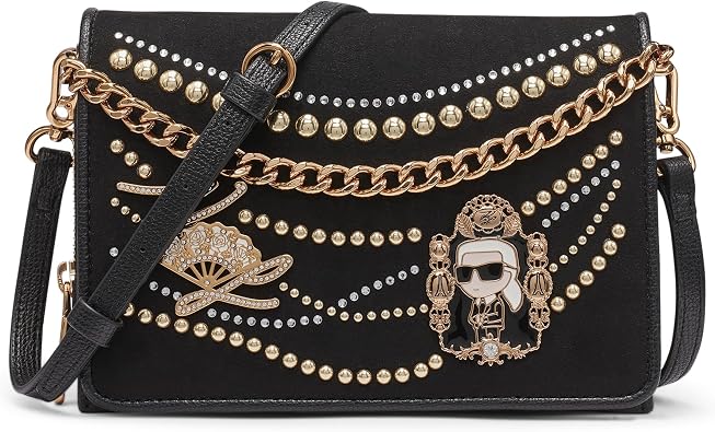KARL LAGERFELD Womens Lourdes Crossbody Bag with Pearl Embellishments