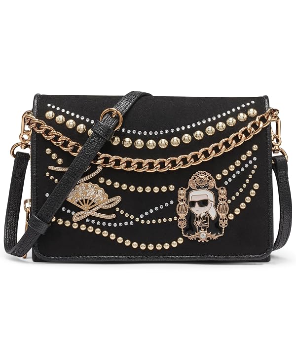 KARL LAGERFELD Paris Women's Lourdes Crossbody Bag With Pearl Embellishments, Black/Gold, One Size by KARL LAGERFELD - Used condition - US$97.11