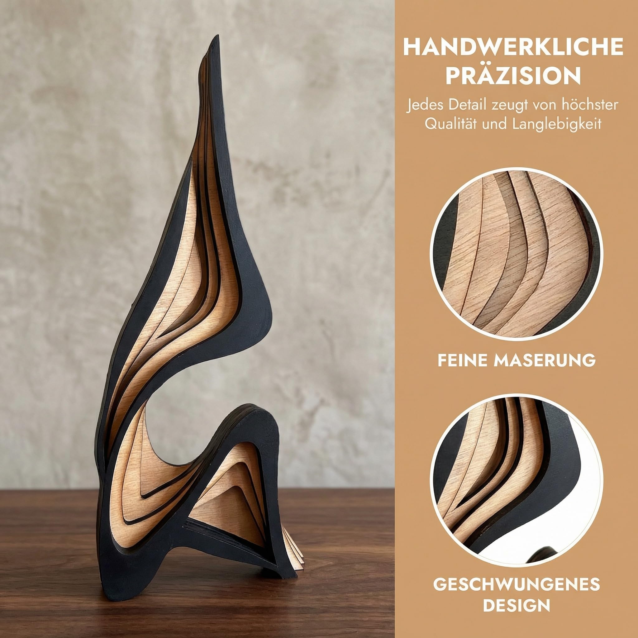 Modern Statue Holz Deko Kunstfigur Abstrakte Gebogene Skulptur Modernes Design Abstrakte Statuen für Schlafzimmer Leseraum Praxis Schreibtisch Indoor Skulptur Skulptur deko Modern , 30 X 12.9 Cm