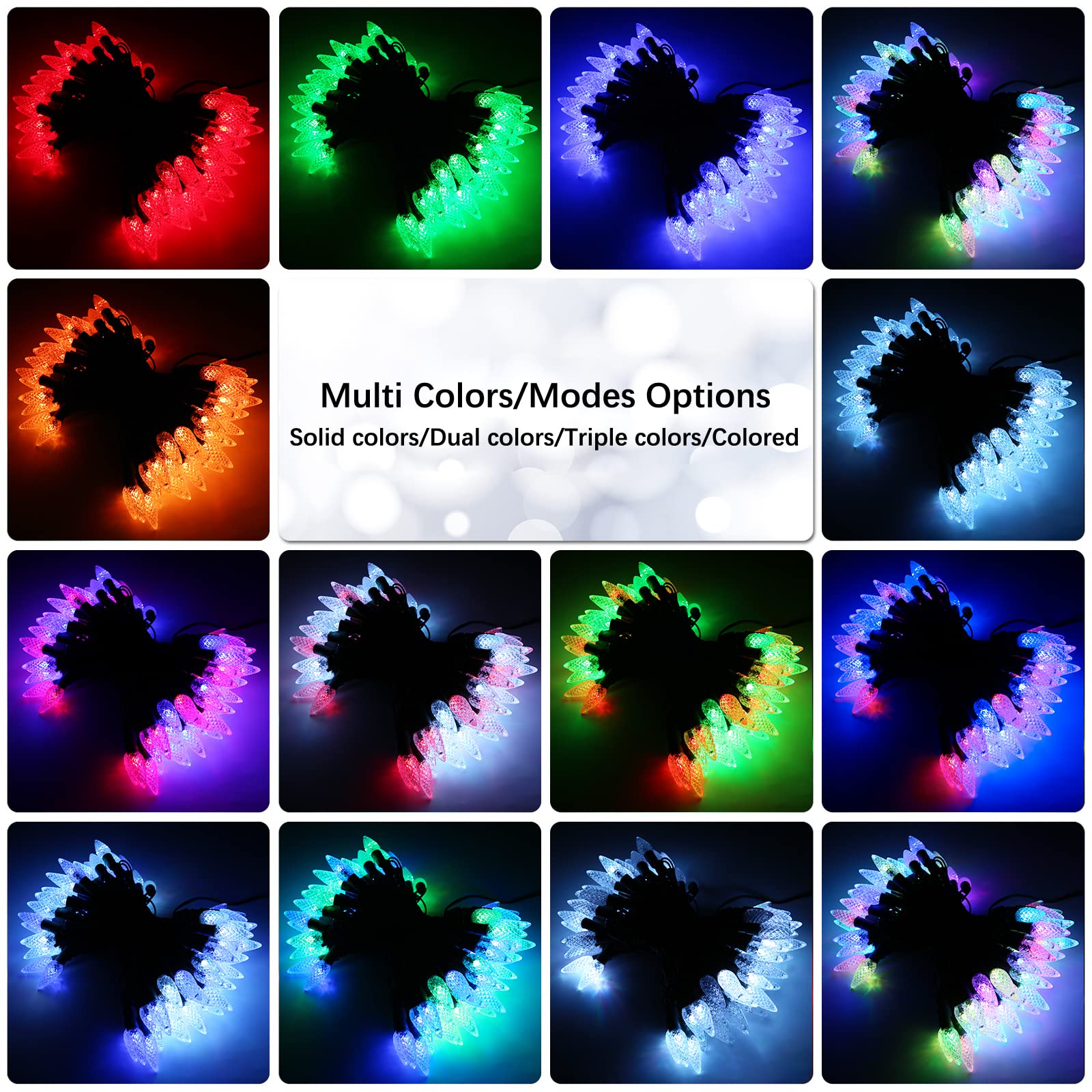 Brizled RGB Christmas Lights, 33ft 100 LED C5 Color Changing Outdoor, Connectable String Lights with Remote, Dimmable Xmas Tree Party