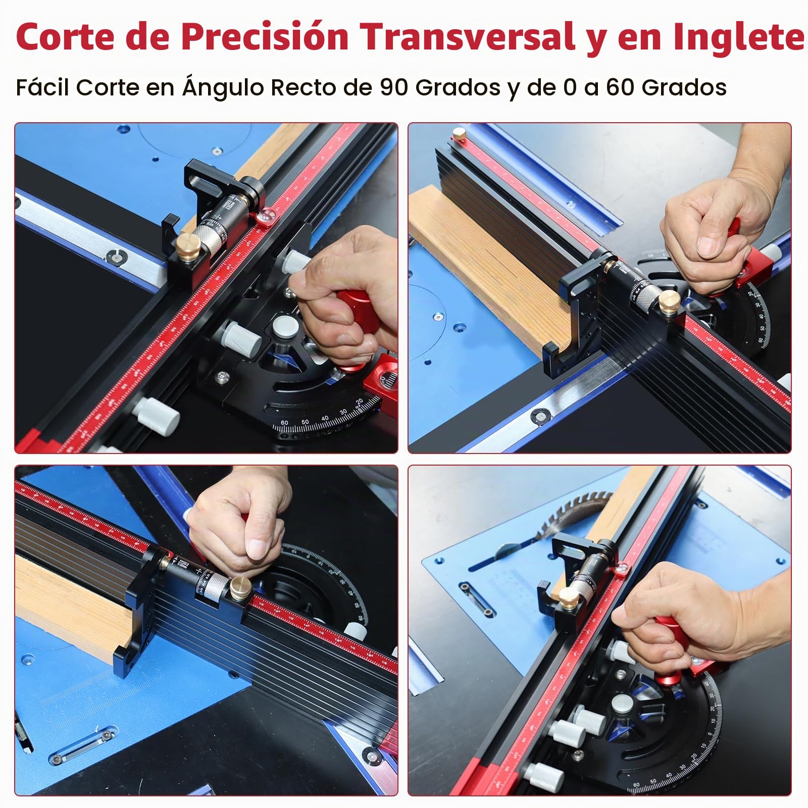 Calibre de inglete para sierra de mesa ajustable multi-ángulo -60° a 60° Calibre de inglete de precisión con parada de ángulo rápido para sierra de mesa, sierra de cinta, mesa de enrutador. Compatible