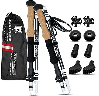 ALPIN LOACKER Wanderstöcke faltbar Carbon oder Aluminium mit Korkgriff I Nordic Walking Stöcke Damen & Herren I Leichte Faltbare Trekkingstöcke Teleskop für Bergsport