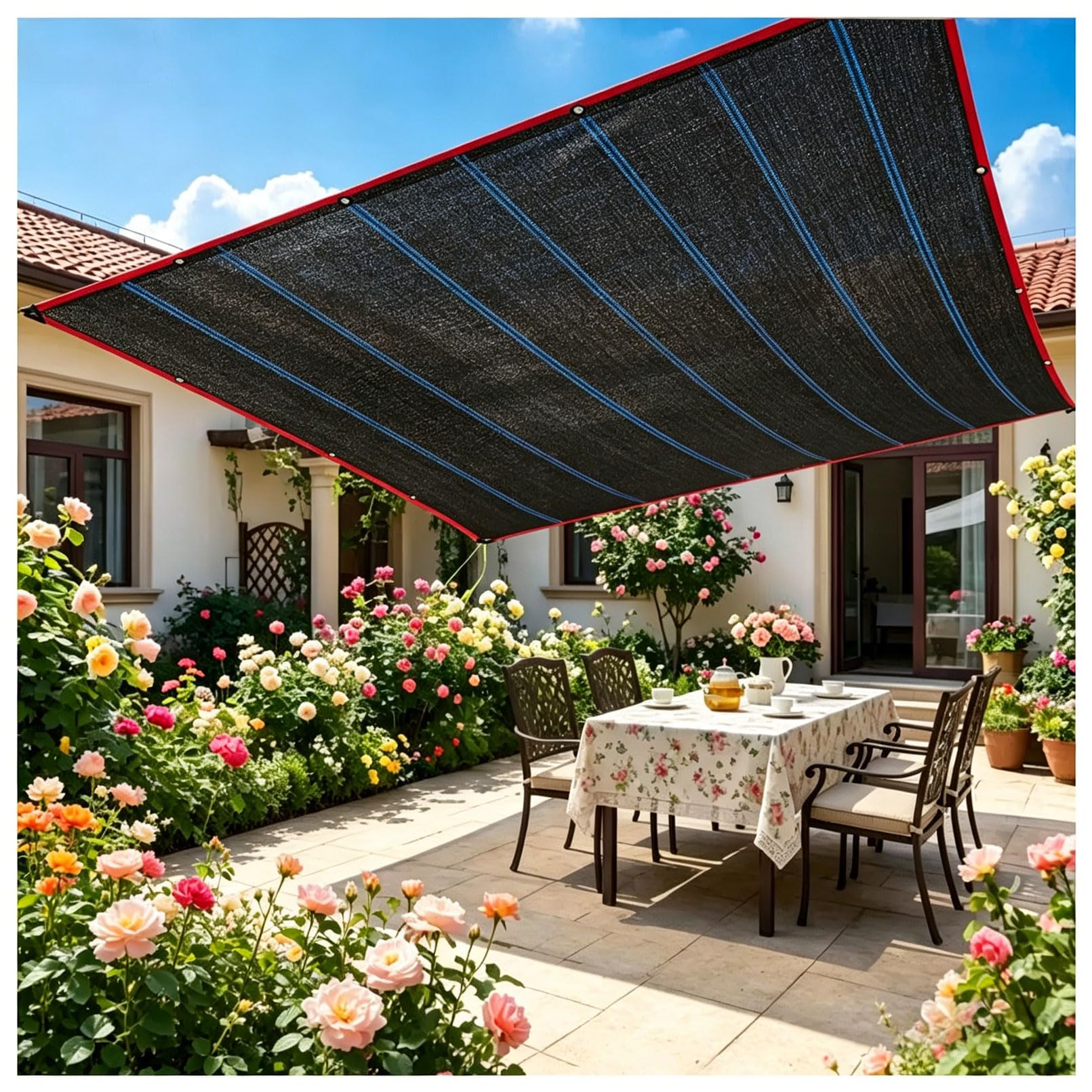 Voile d'ombrage anti-UV noir Sun e Sail pour jardin terrasse et extérieur