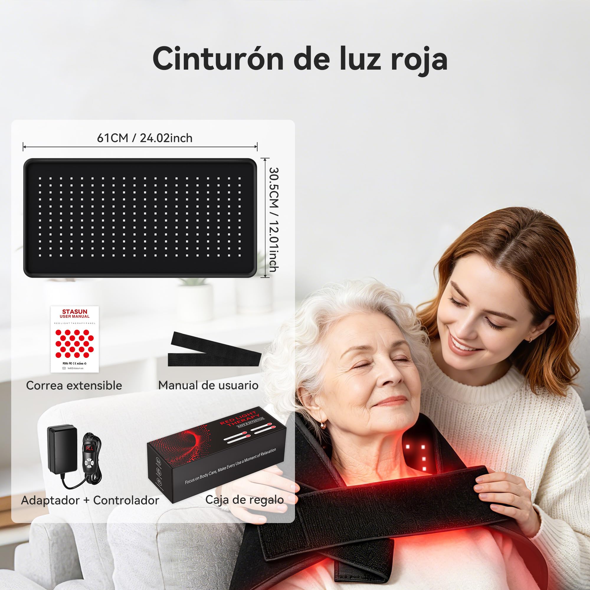STASUN Red Light Therapy Belt for Body, 240 LEDs 660 y 850nm Dual Wavelength Near Infrared Red Light Pad for Daily Skincare (24" x 12")