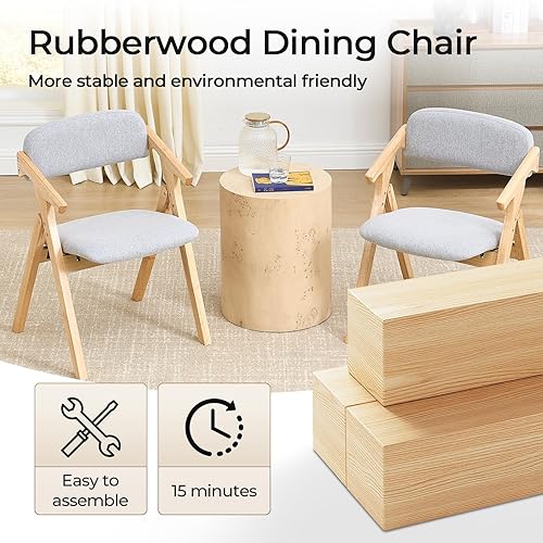 Miniatura 5 de Sillas plegables con asientos acolchados, silla de comedor apilable de madera, sillas de comedor plegables fáciles de almacenar para cocina, sala de