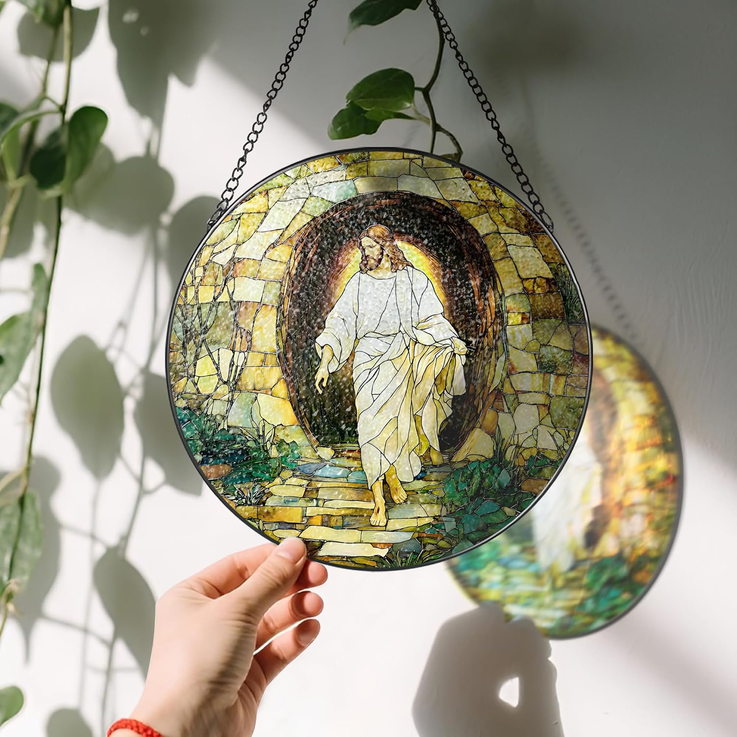 8 Inch He is Risen Resurrection of Jesus Sun Catchers, Stained Glass Window Hanging, Stained Glass Suncatchers for Windows, Christian Home Decor and Christmas, Christian Gift, Religious Gift - Image 4