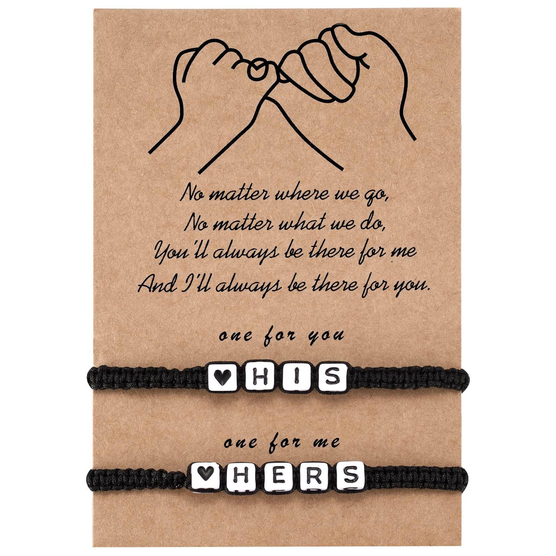 Aesnefe 2Pcs Couples Bracelets for Women Men Matching Adjustable Bracelets for Couples Distance Relationship Gifts for Boyfriend Anniversary Birthday Christmas Jewelry Gift for Him and Her