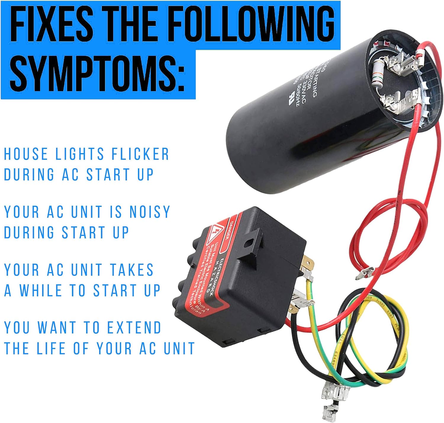 Unifizz CSRU2 CSR-U2 AC Hard Start Kit - DIY eTips Included - Compatible with Ton AC Units 3.5-5 - Upgraded 5-2-1 Compressor Saver Starter Kit - Easy to Install