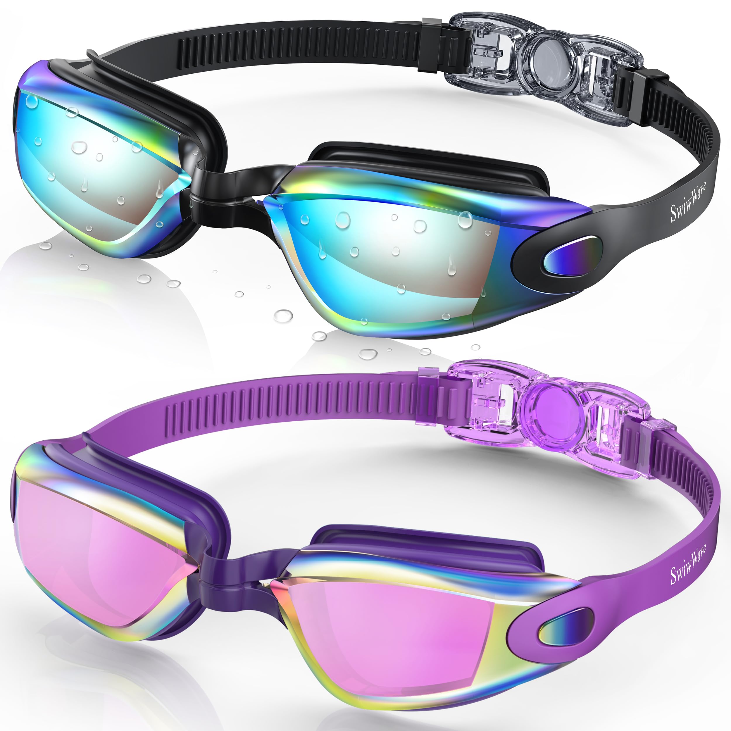 SwiwWave Swim Goggles 2 Pack for Adult Youth, No Leaking with Storage Case