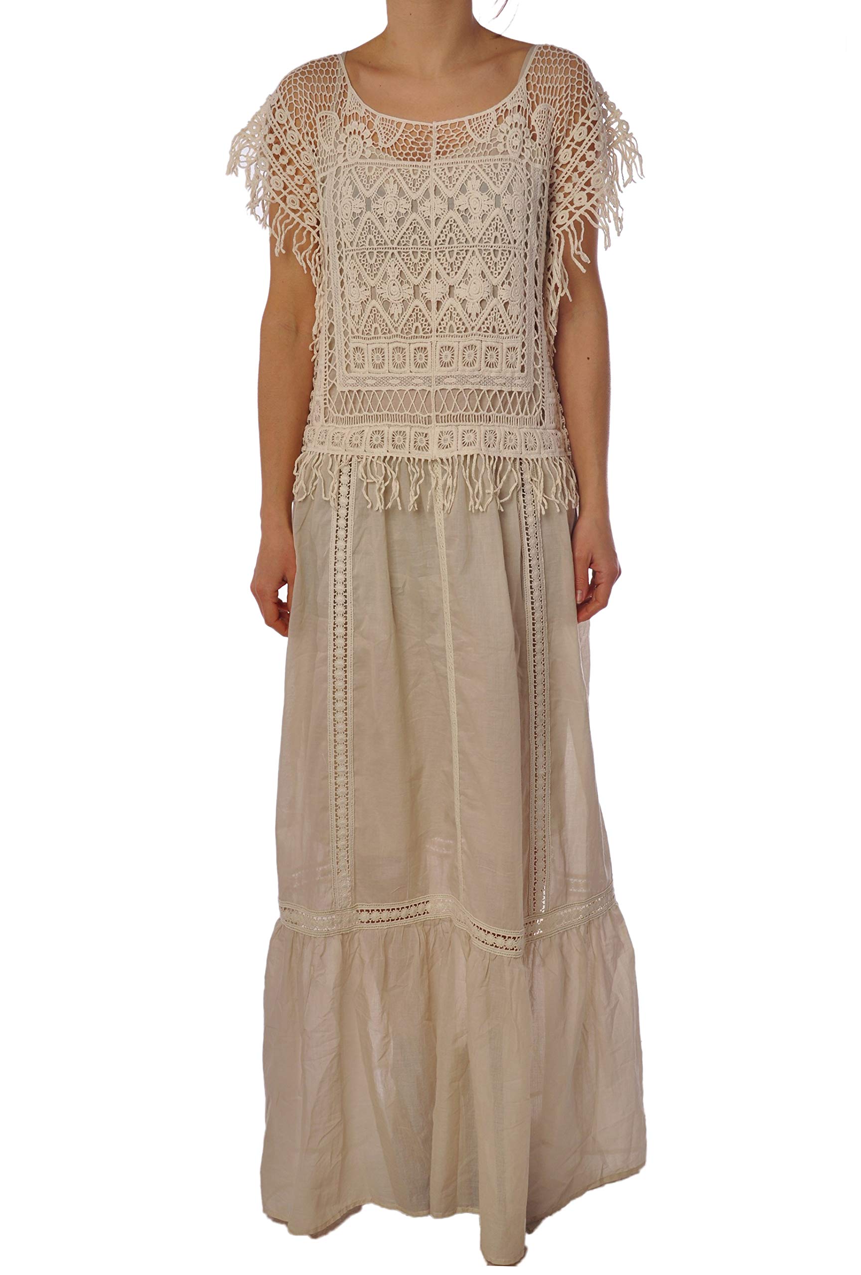 Twin set Abito Lungo con Parti in Pizzo JS62N1-224beige
