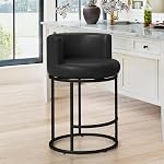LUE BONA 26.8" Tabourets de comptoir de hauteur de bar 2, 180° Tabourets à barres pivotantes, Tabouret à barres modernes avec cadre en dos et en métal, Barstoles en cuir faux rembourrés pour l'île de la cuisine, noir