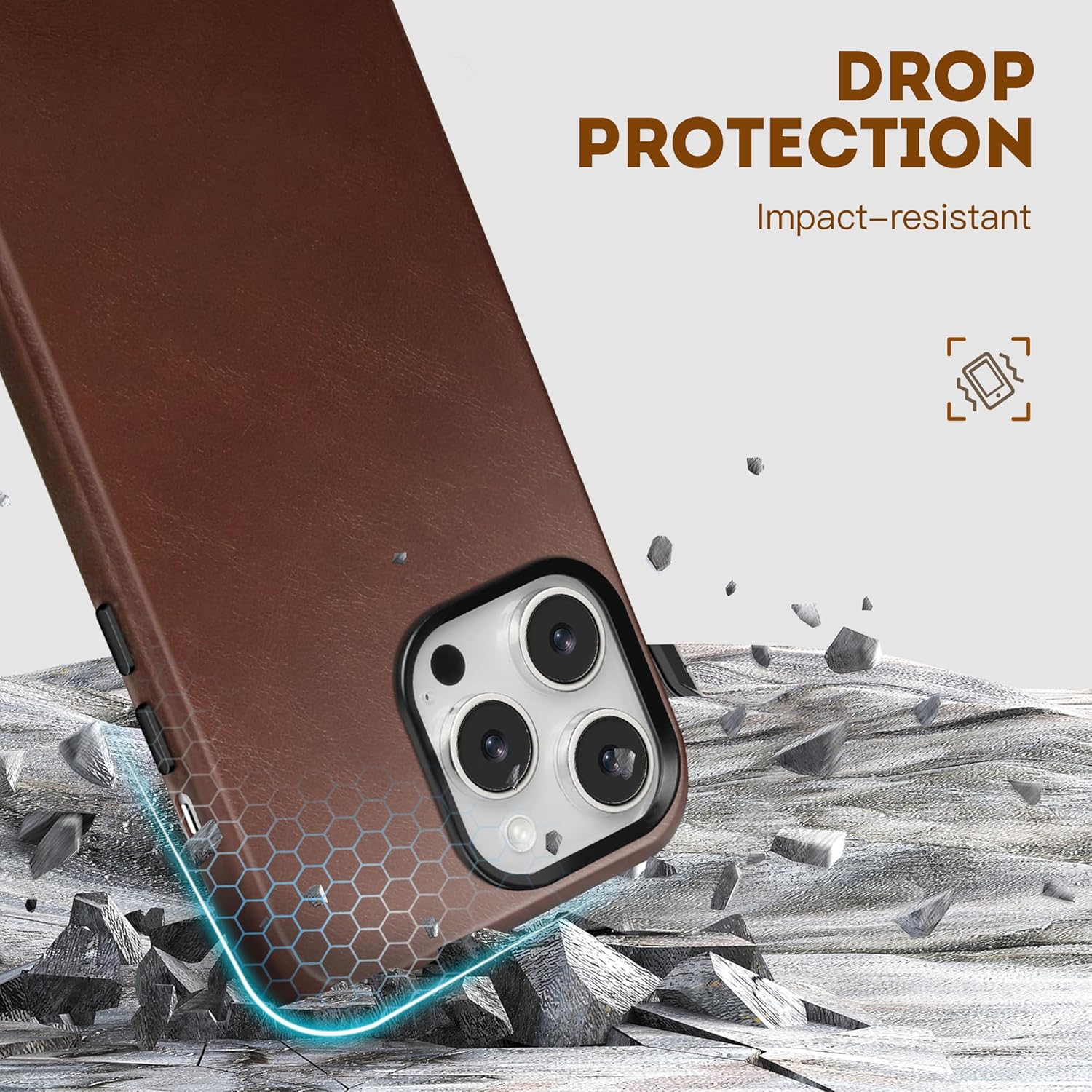 Genuine Leather Case for iPhone 14 Pro, Compatible with MagSafe, Oil Wax Top-Grain Leather, Metal Buttons and Camera Bezel Rustic Brown