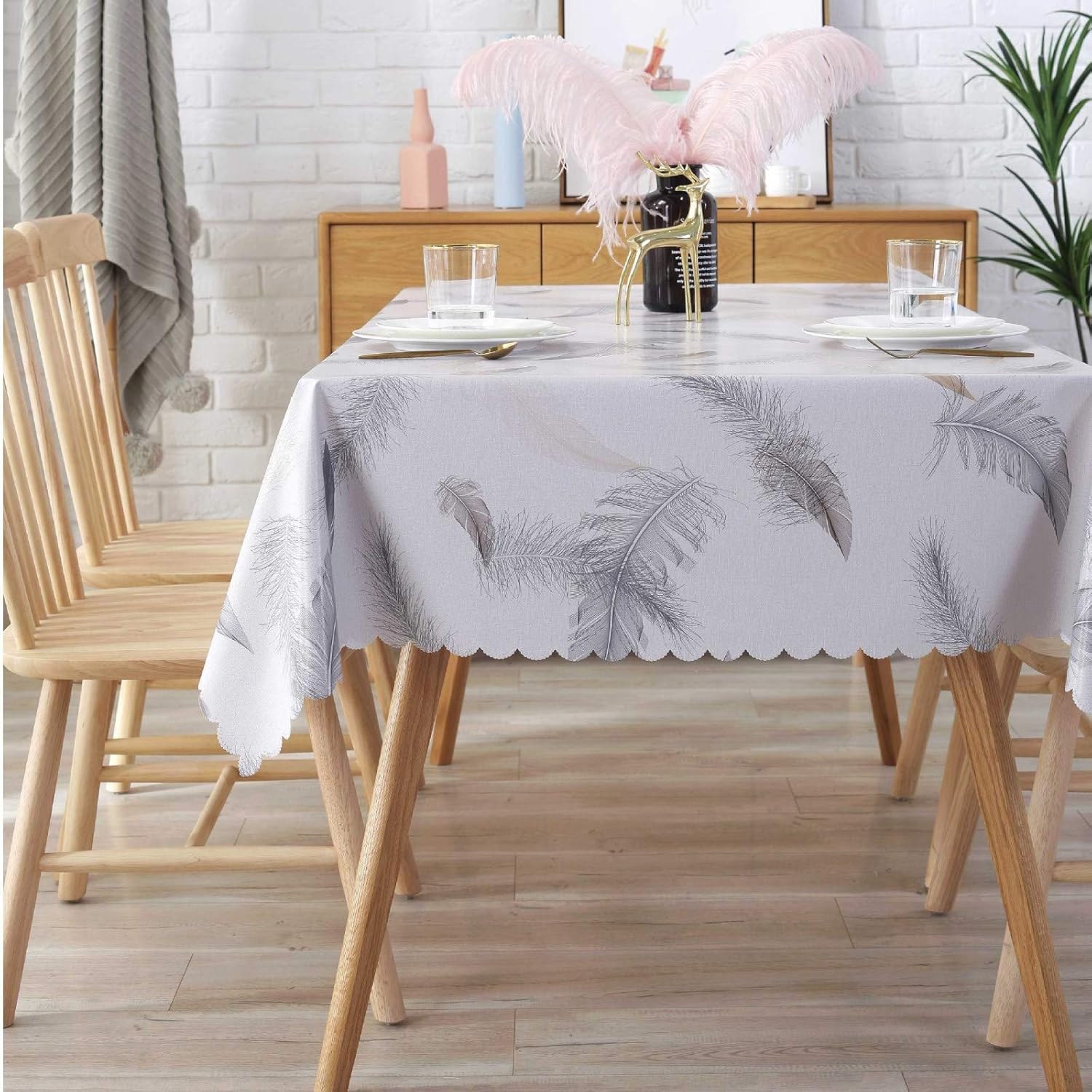 FXBZA Waterproof PVC Protective Film, Suitable for Table/Table mat Table Cover Custom Size,Feather,90x150cm