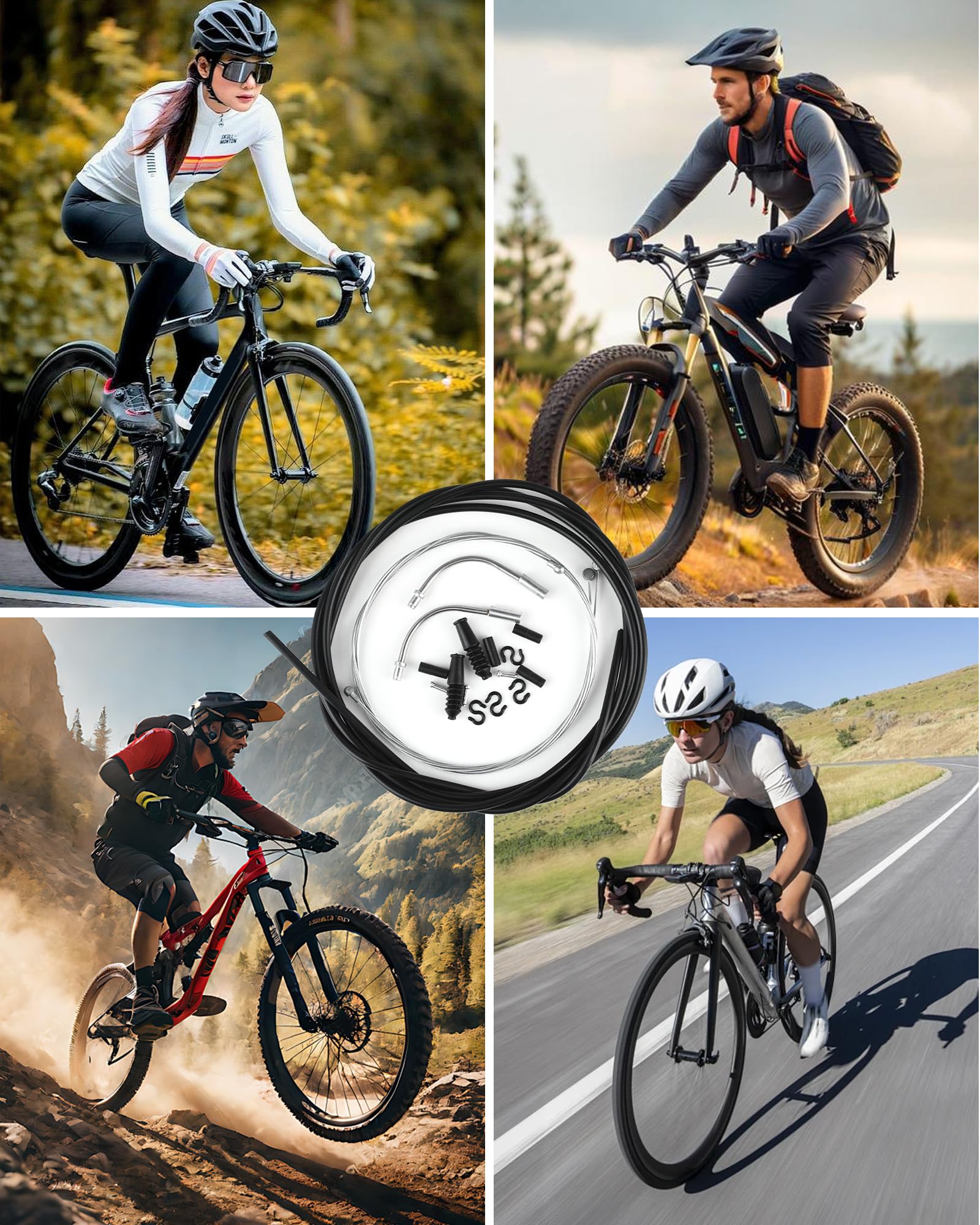 Set cable de freno bicicleta – cable de freno de bicicleta y cable de freno de mano completo con cable de mando bicicleta, cables delanteros y traseros, terminales, casquillos en V y ganchos en S — view 7