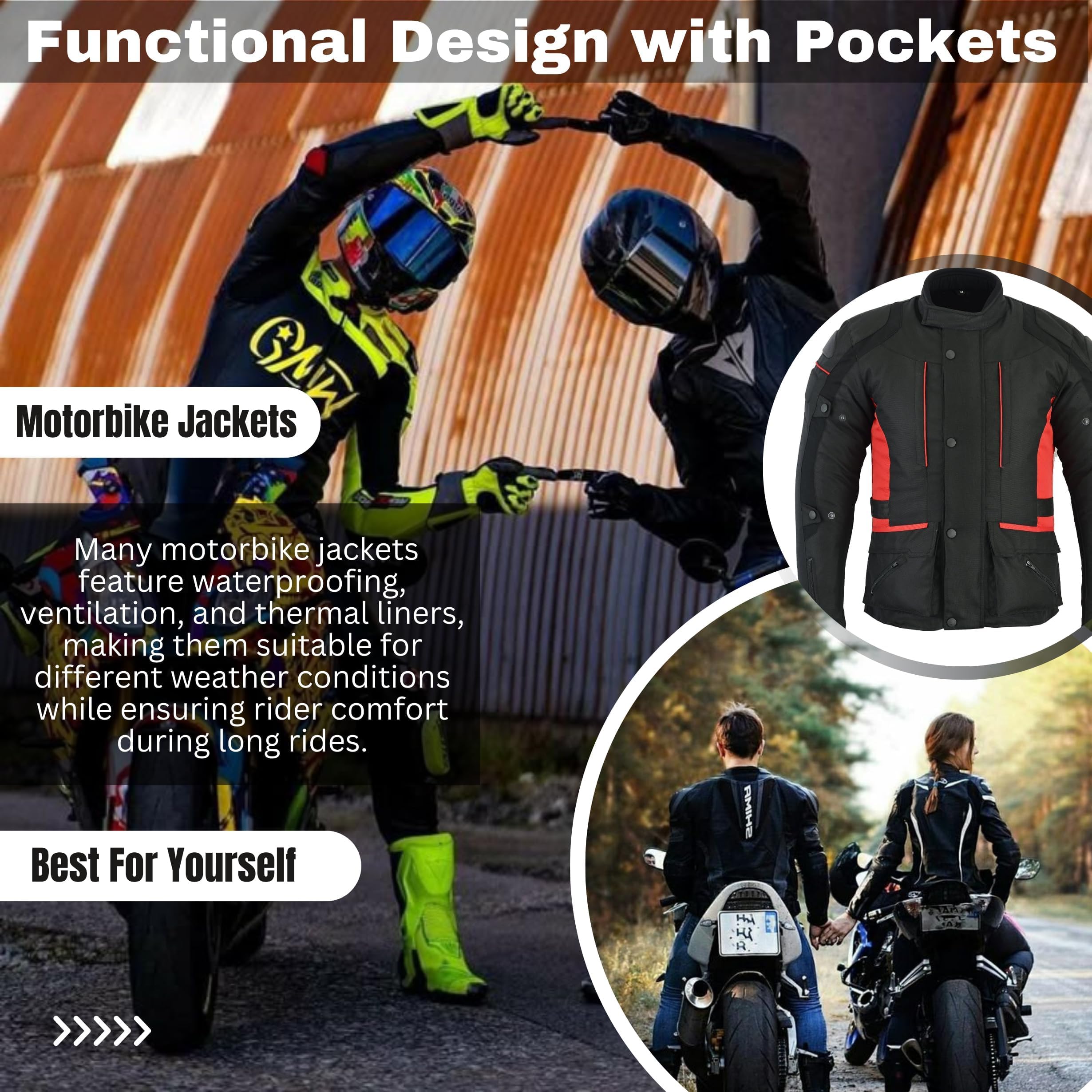 Sterling Sports - Chaqueta impermeable para moto con protección CE, color negro/gris, negro/rojo, negro y rojo