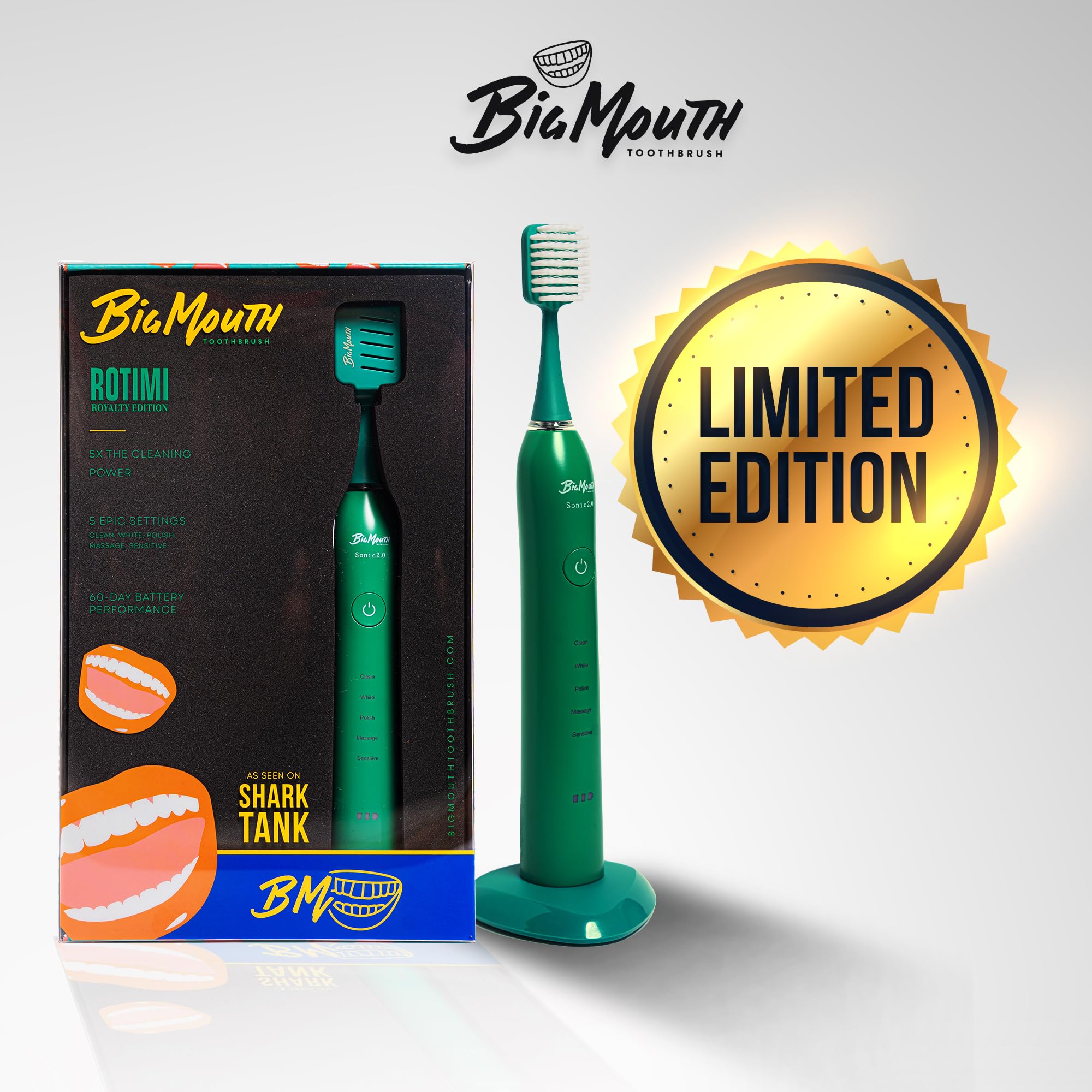 Spazzolino elettrico Big Mouth per adulti di Dr Bobbi. Spazzolino da denti da viaggio, mantiene una carica per 42 giorni ricaricabile ad ultrasuoni 5 modalità e 2 minuti timer automatico Rotimi