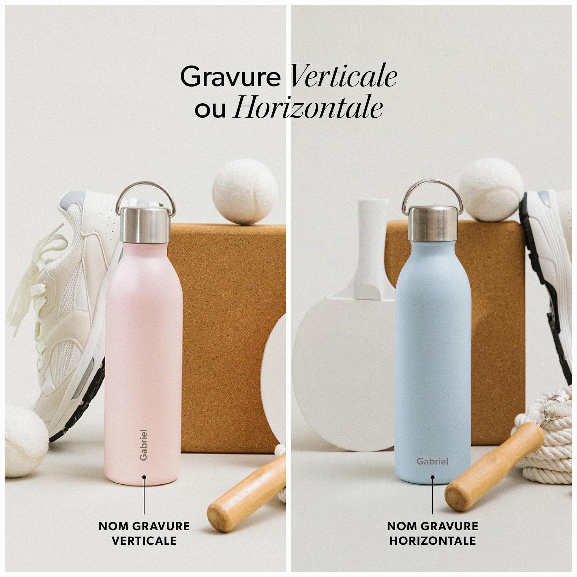 Qwetch - Bouteille Isotherme Personnalisable Noir 600ml - Gourde Prénom Gravé - 24h Froid/12h Chaud - Inox Recyclé - Étanche & Compacte