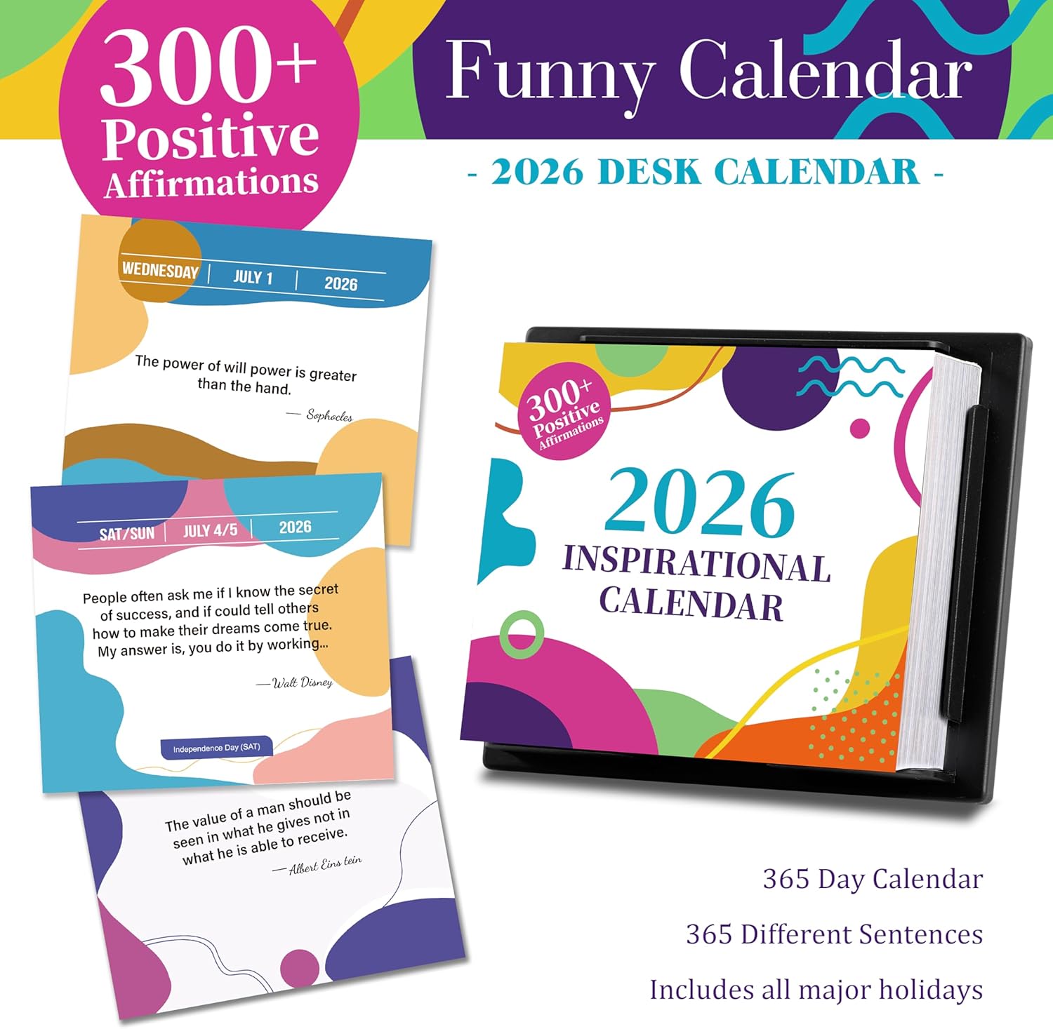 2026 Motivational Calendar - 2026 Desk Calendar with 300+ Daily Motivational Quotes, Jan. 2026 - Dec. 2026, 5.85'' x 4.85'', Daily Desk Calendar 2026 for Home & Office Decor, Back Support Plate, Notes - Image 4