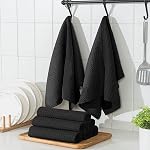 Serviettes de cuisine et nappes de waffle, 26 X 18 de pouce et de 12 X 12 En pouces, ensemble de 10 Serviettes de toilette en lin noir pour le séchage (Noir, Ensemble de serviettes de cuisine)