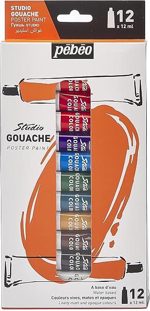 Pébéo  Studio Gouache - Gouache Paint Set for Professional Artists and Hobby Painters  12 colours, 12 ml