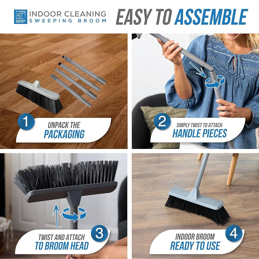 Soft Bristle Indoor Kitchen Sweeping Broom Modern Silver And Black