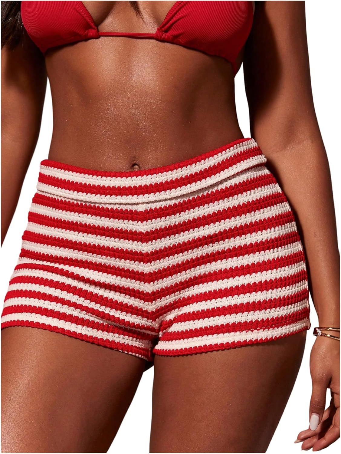 SweatyRocks Women's Y2K Striped Mini Shorts Elastic Waist Summer Boxer Shorts