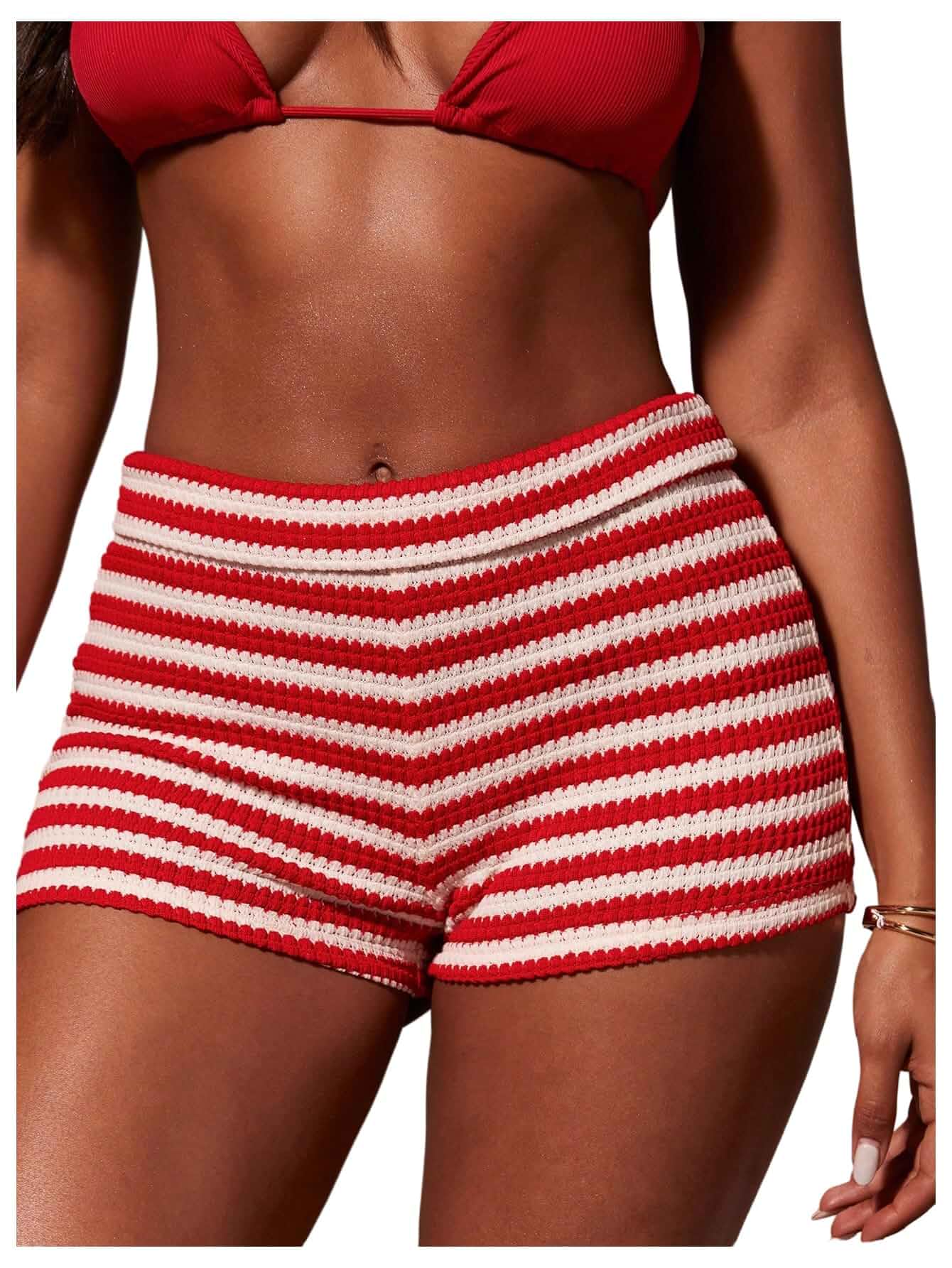 Floerns Women's Crochet Micro Shorts Striped Knit Summer Beach Mini Short Crochet Knit Fabric, Striped Y2k Style, Music Festival, Coastal Outfits Women, Beach Shorts