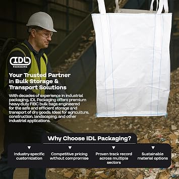 Bulk Construction Bags 35Lx35Wx50H, 5-Pack - USA-Made Open Top, Flat Bottom Bulk Bags 2200 lbs Load Capacity - Heavy-Duty Super Sack for Handling Sand, Gravel & Demolition Debris by IDL Packaging