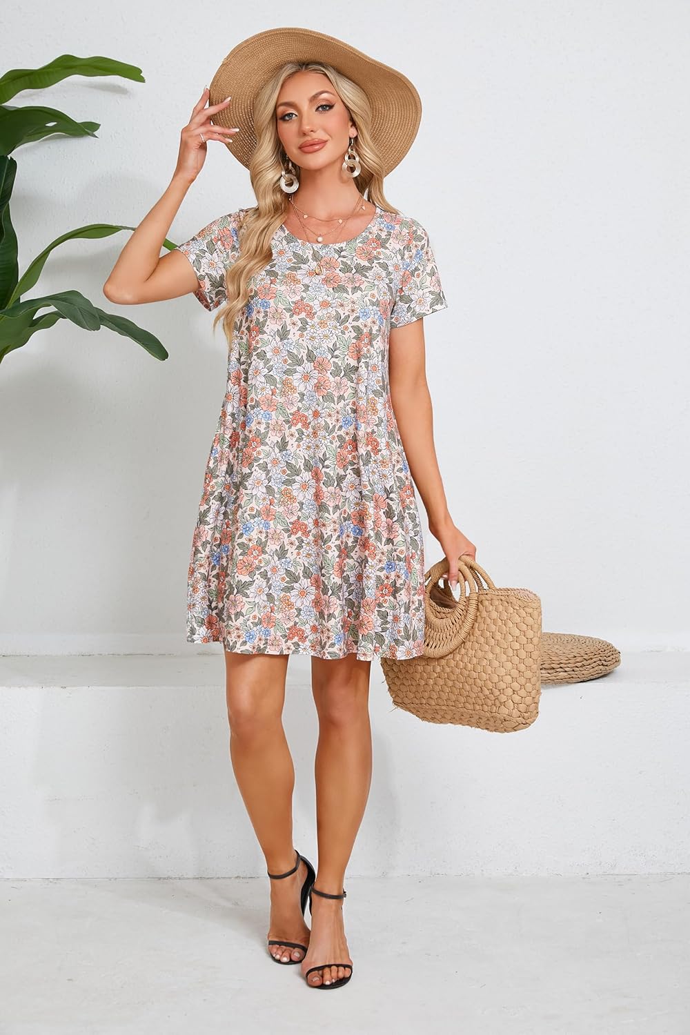 Womens Summer Casual Dresses Paisley Floral T Shirt Dress Short Sleeve Plus Size Sundress Swing Boho Dress with Pockets - Image 5