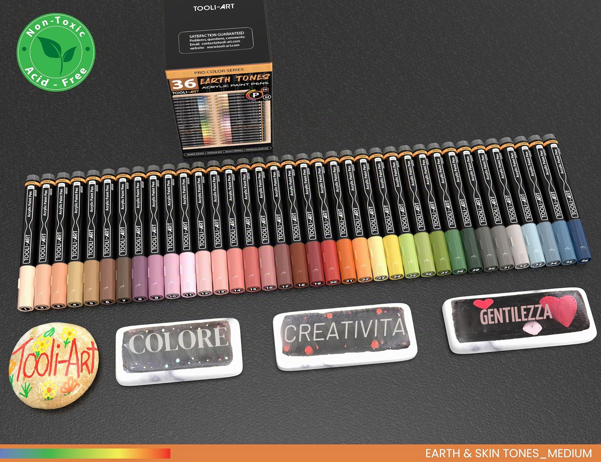 Set di 36 pennarelli in acrilico naturale per pelle e terra, punta media da 3 mm, per pittura su roccia, ciottoli, tela, vetro, tazze, tessuto, ceramica, legno, non tossico, ad asciugatura rapida