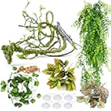 Reptile Plants, Terrarium Hanging Plant Vines Artificial Leaves Reptile Hide, Leopard Gecko Tank Accessories, Terrarium Decorations for Bearded Dragon Lizard Snake Geckos Chameleon