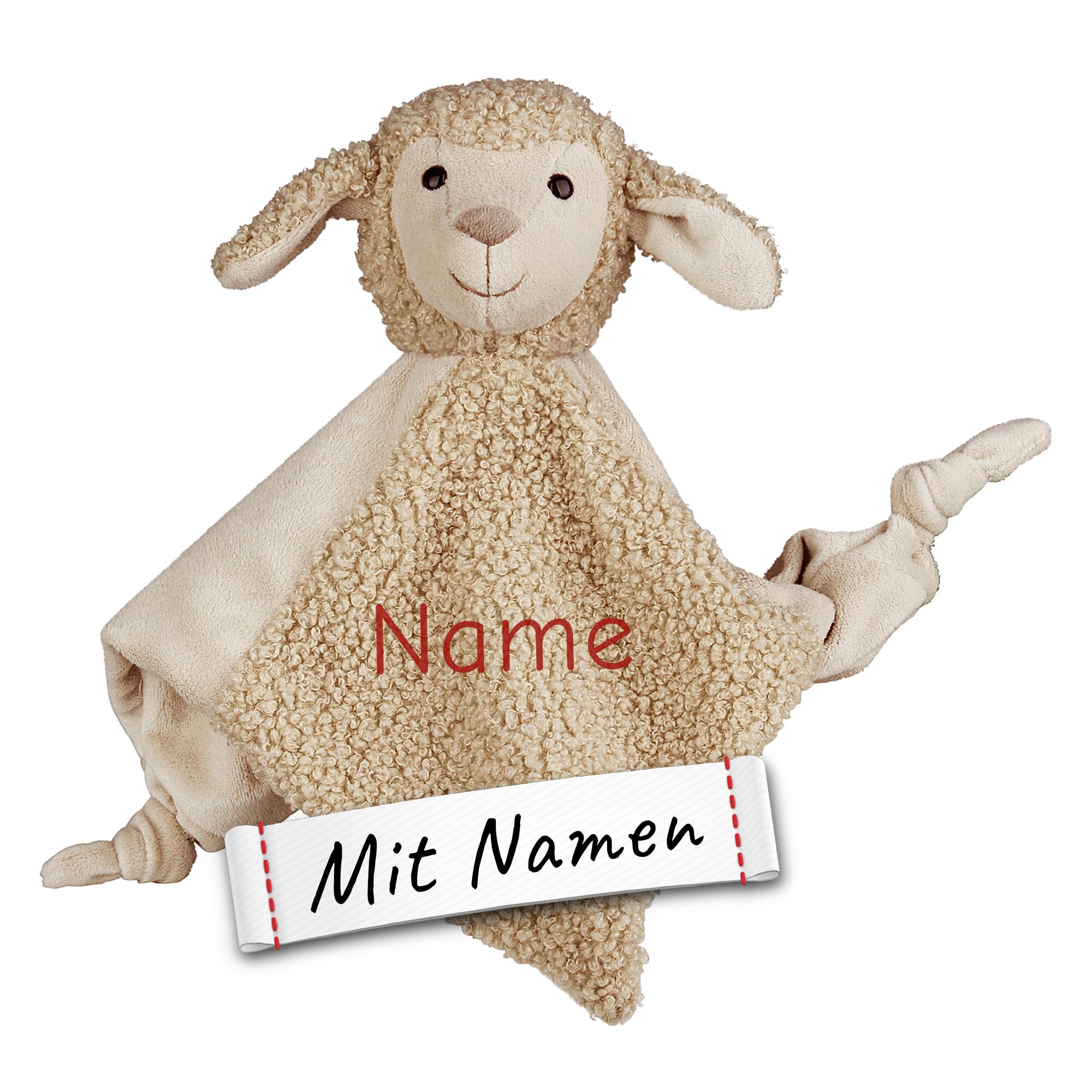Sterntaler Schaf Kuscheltuch mit Namen Bestickt, Schmusetuch Einschlafhilfe für Jungs & Mädchen, Baby & Kinder personalisiert (M 24cm, Lamm)