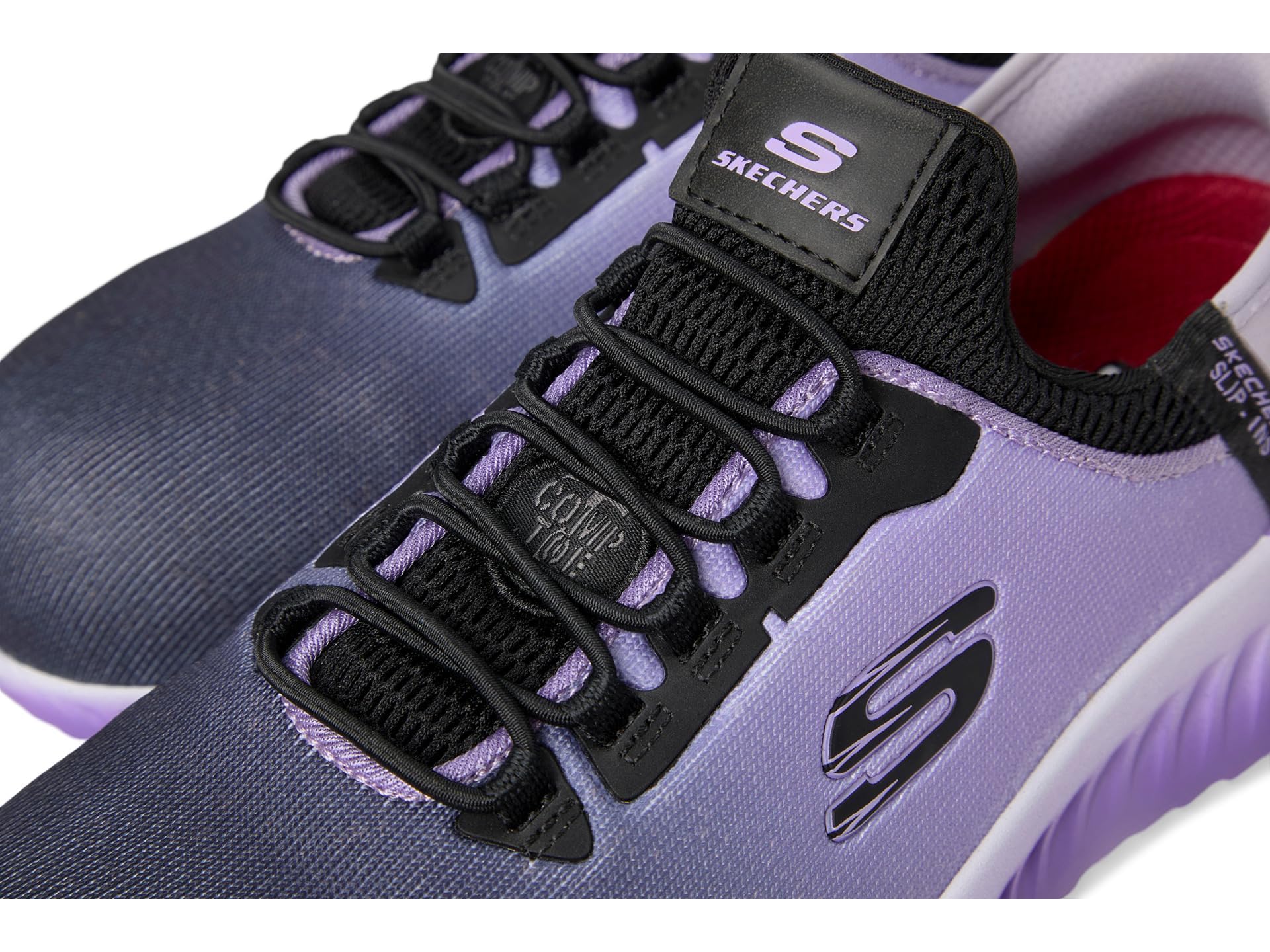 Skechers Damskie wsuwane buty robocze: Tilido - Ombray antypoślizgowe trampki bungee, Czarny/fioletowy, 40 EU