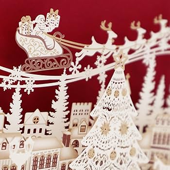 Amazon | 日本 製 立体 クリスマス カード 街並 リーフ ワーク