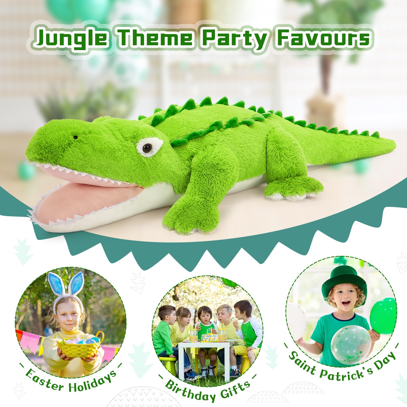 KERTA 51 inch Giant Alligator Stuffed Animal, Hugging 4ft Large Alligator Plush Body Pillow, Soft Stuffed Crocodile Plush Toy Birthday Valentine's Day Gift for Girls Boys 4