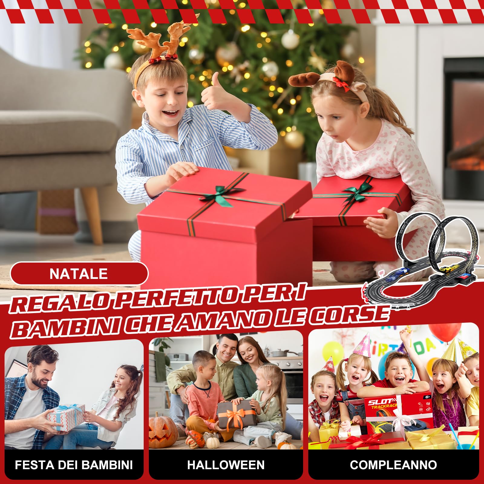 YOOHBERRYS Pista Macchine Telecomandate, 1:64 Piste Elettriche Piste Auto Con 2 Macchine, USB, Comandi, Contatore, Passaggio A 360°, Giocattoli Regali Piste da Corsa Bambini 3 4 5 6 7 8 Anni (308CM)