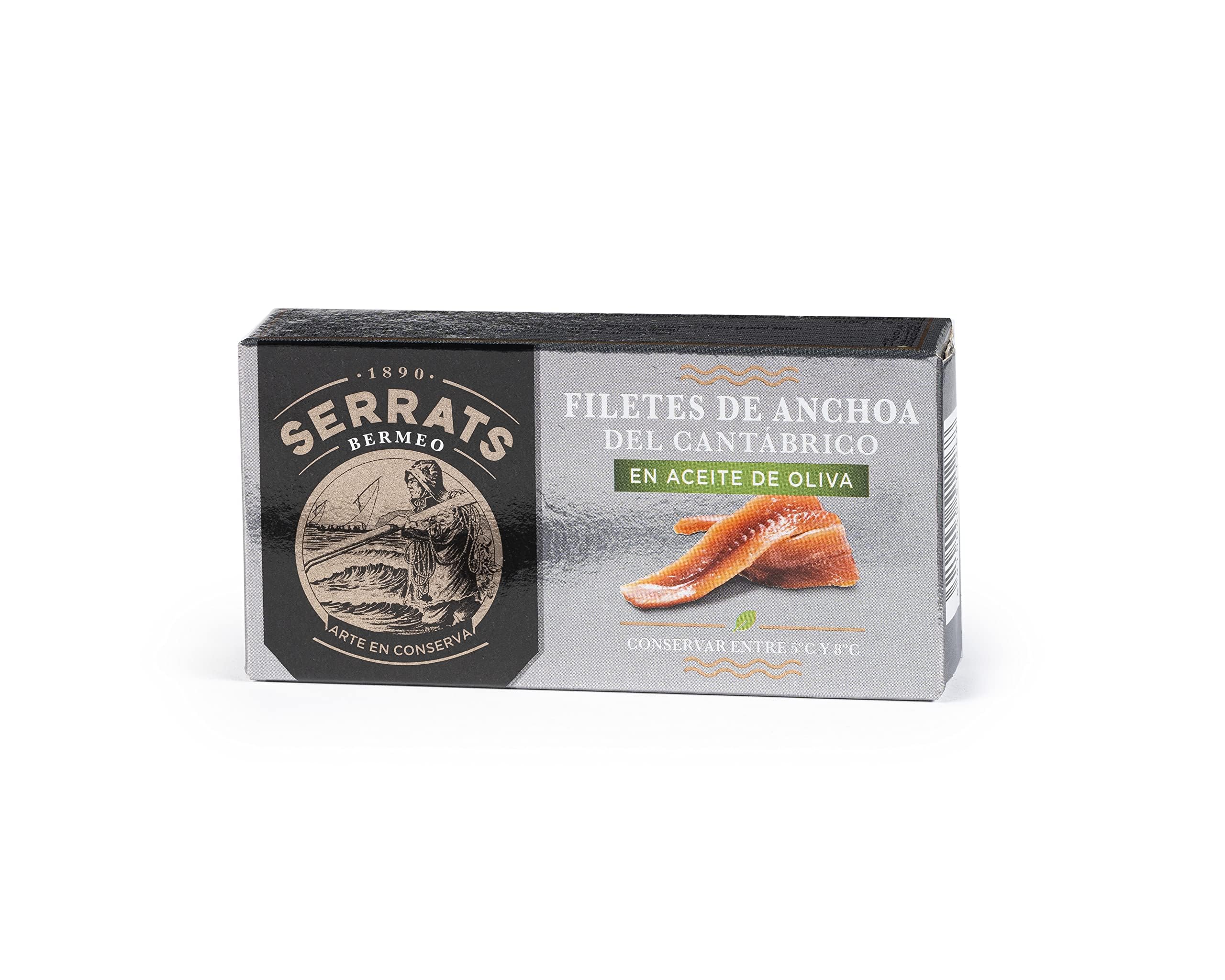 CONSERVAS SERRATS - Acciughe del Cantabrico in Olio d'Oliva - 12 Lattine x 50g (Totale: 600g) - Lavorazione Artigianale, 100% Naturale, Senza Spine, Gourmet, Alto contenuto di Omega 3