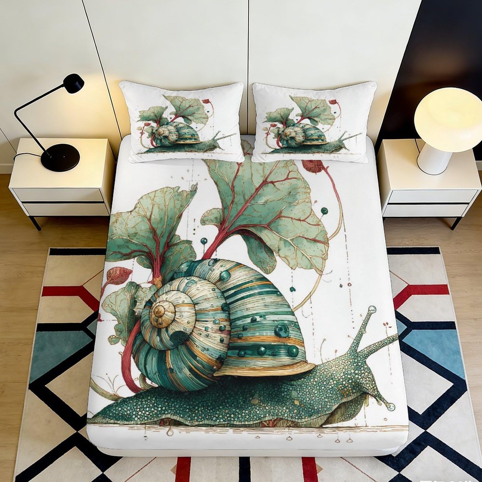 Pnayamiorkfel Style-5 3D Printed Snail Leaf Fitted Sheet Microfiber Soft Anti-Slip Mattress Cover Bedroom Decor Machine Washable 90X200x25cm