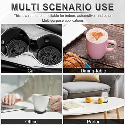 Miniatura 6 de Alpmosn 4 posavasos de tela de araña para portavasos, divertidos posavasos de silicona antideslizante para Halloween, portavasos para automóviles,