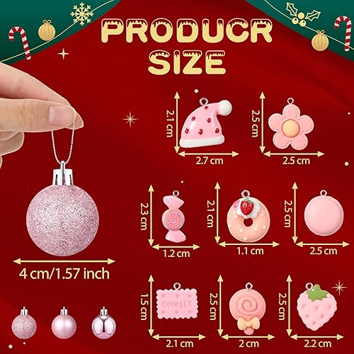 Miniatura 2 de Juego de adornos de bolas de Navidad, incluye 24 bolas de árbol de Navidad y 24 mini dijes de resina para árboles de Navidad, bodas, fiestas,