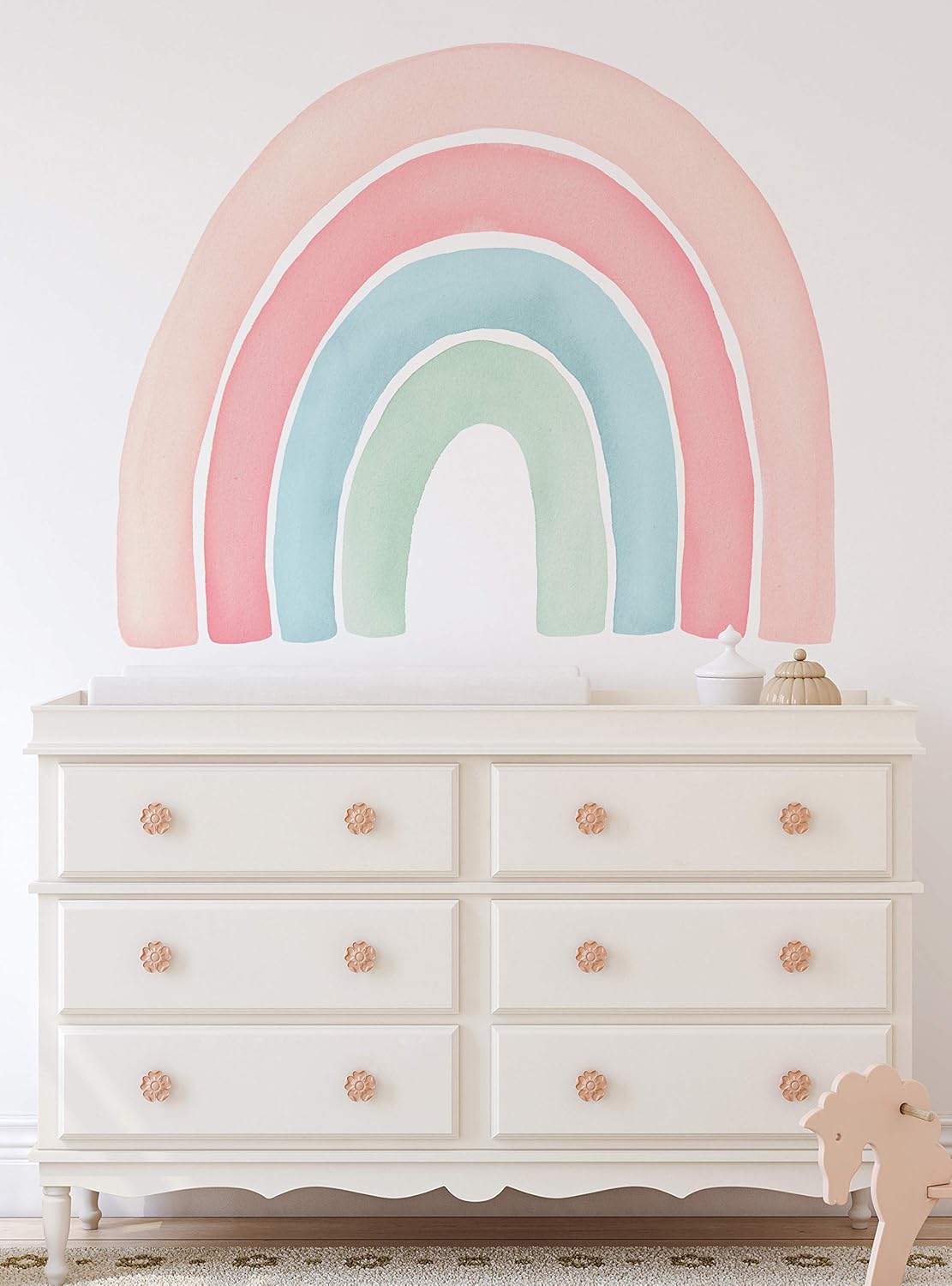 Watercolor Rainbow Vinyl Wall Sticker - Peel and Stick (Small - 29.5" w x 24" h, Coral)