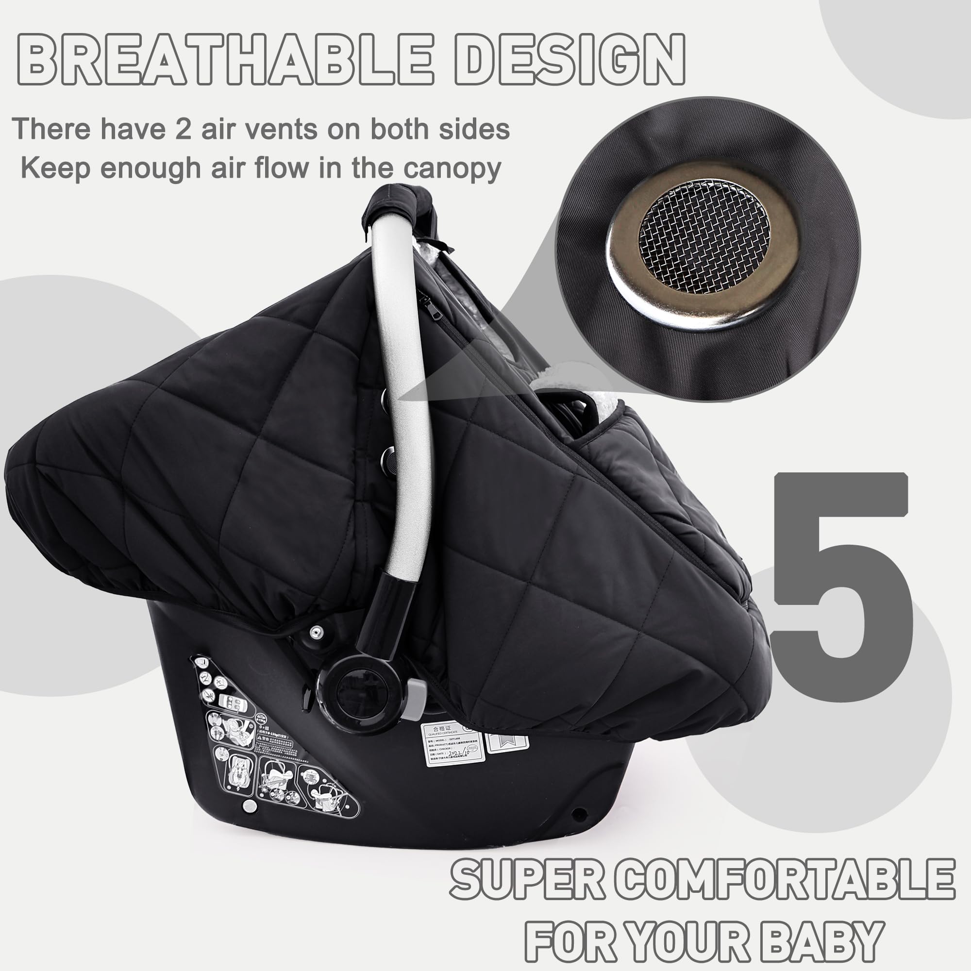 beatoutou Housse de siège auto d'hiver pour bébé, imperméable pour garçons et filles, pour temps froid, garde les bébés au chaud et confortable (noir)