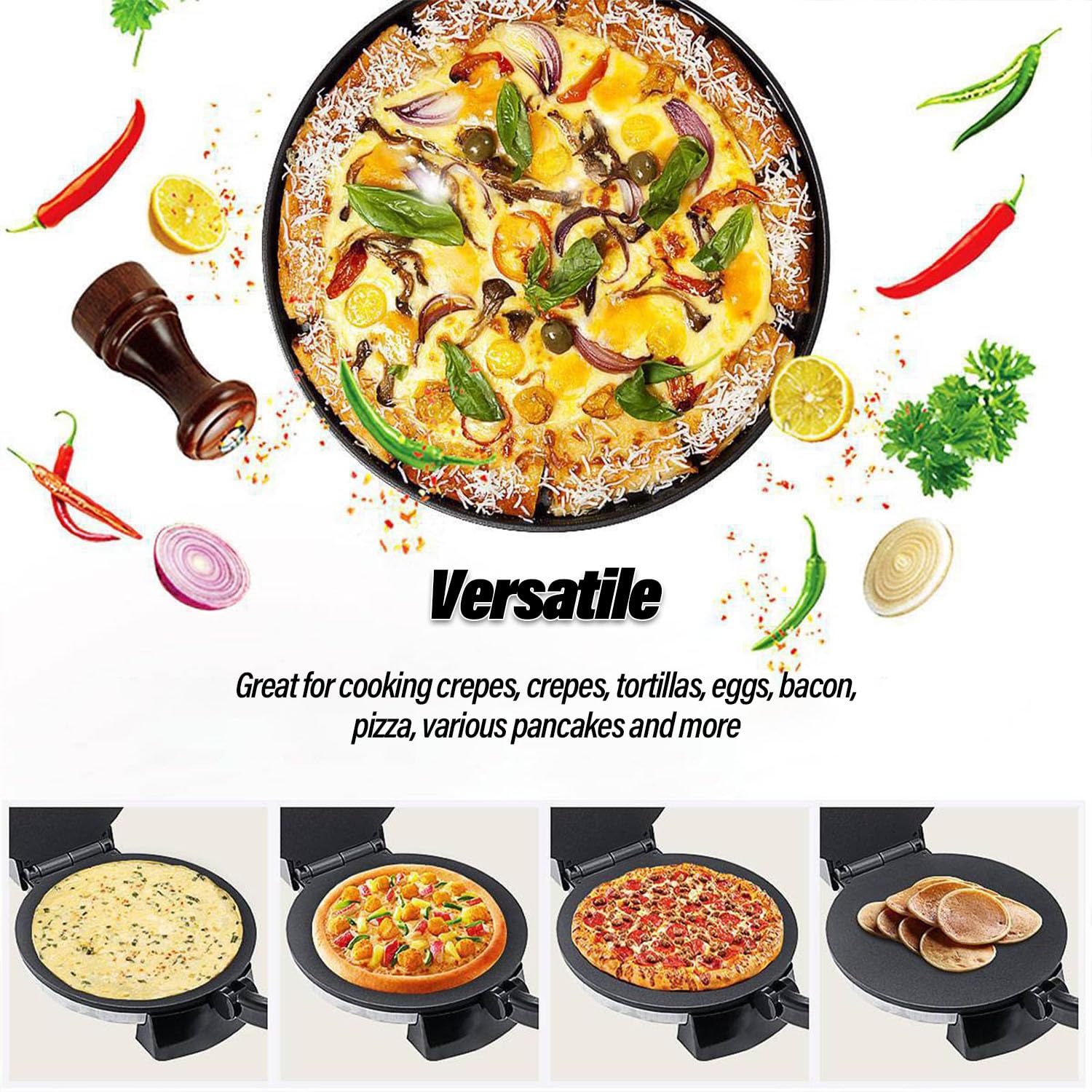 1800W Electric Tortilla Maker 12-calowa płyta do gotowania bez przywierania Automatyczna maszyna do płaskiego chleba ze wskaźnikiem światła LED do restauracji domowej