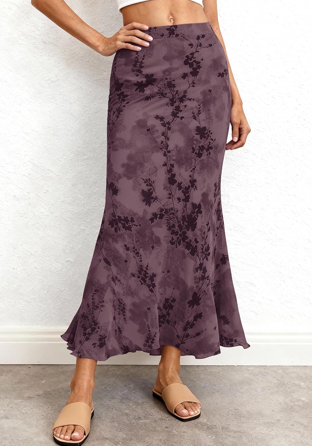 BTFBM Womens Floral Mesh Maxi Skirt Elastic High Waisted Boho Elegant Mermaid 2025 Summer Fall Long Skirts for Women