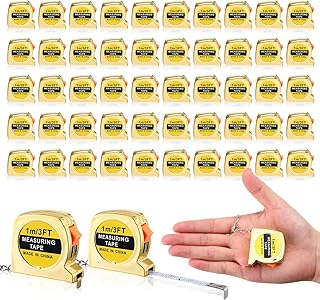 Kanayu 50 Pcs Key Chain Tape 1/16" x 3 ft Mini Measuring Tape Retractable Measure Easy Read Measuring Tape Bulk Set Small Measurement Tape with Pause Buttons for Engineer Crafter, Autowind and Lock